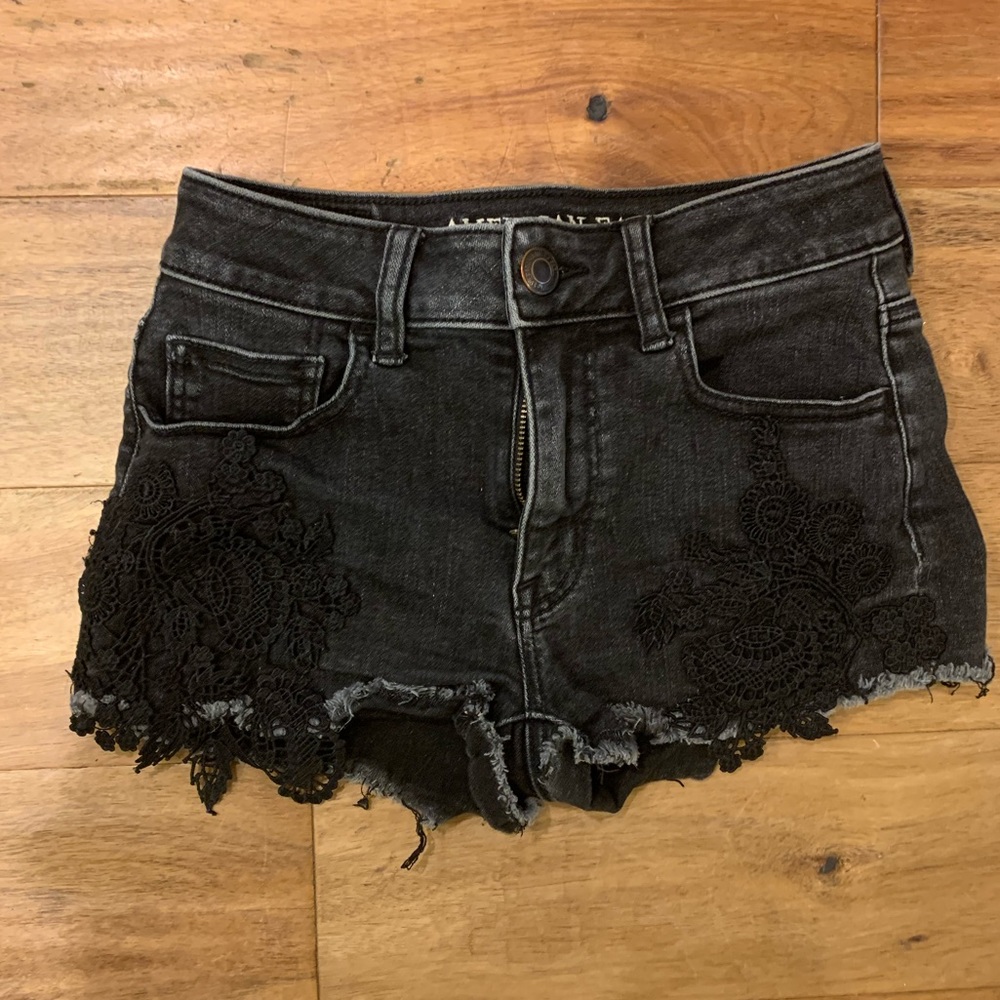 Black embroidered shorts
